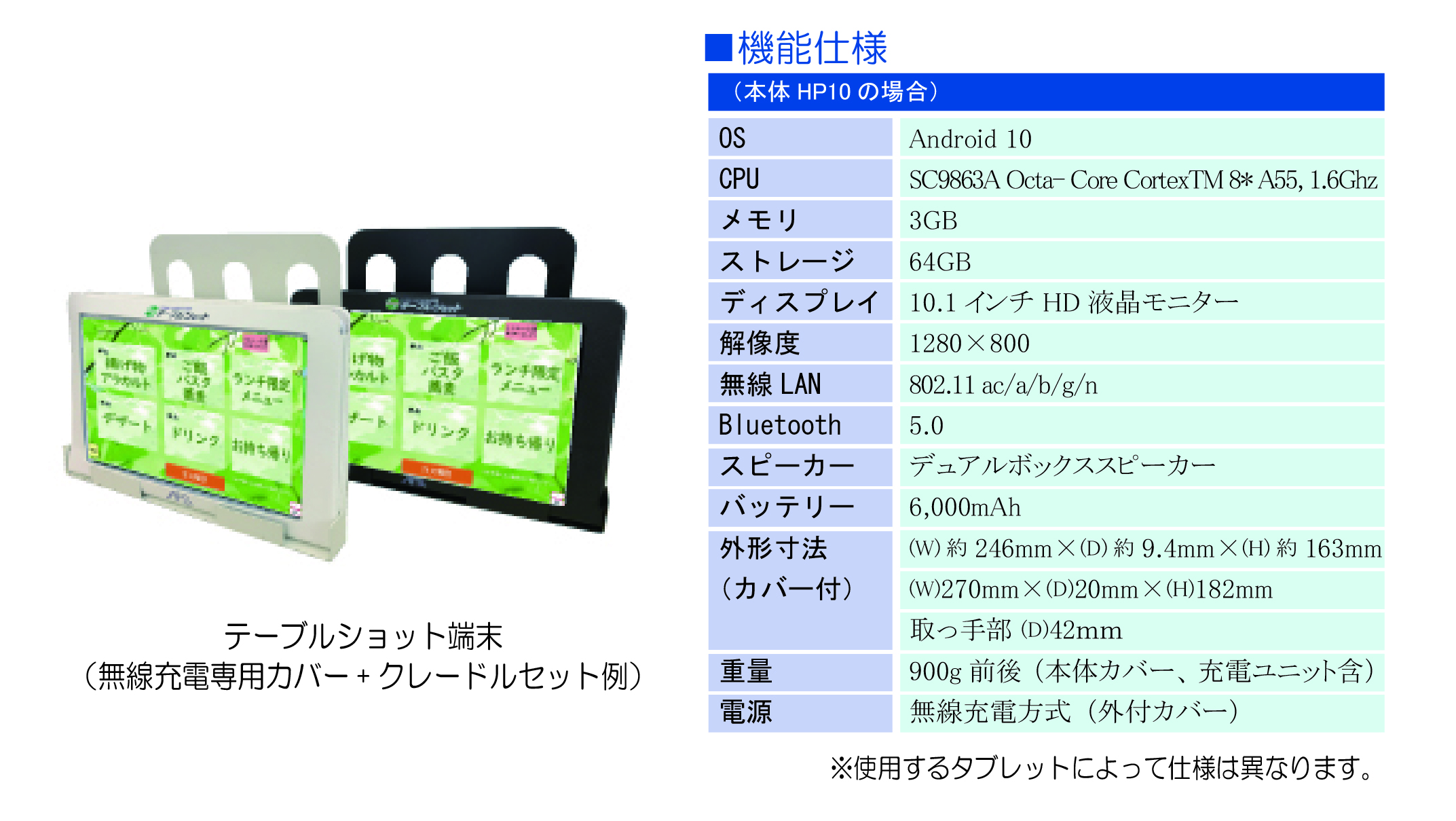 テーブルショット端末画像